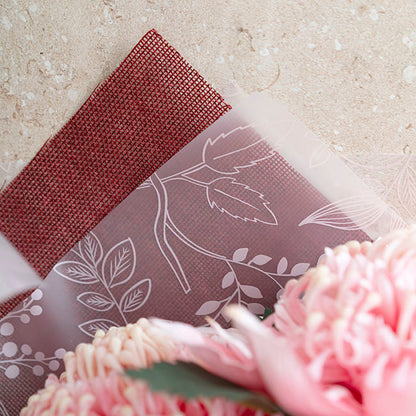 Cello Frosted Hand Drawn Leaves 40mic Pink (50x70cm)Pack 100