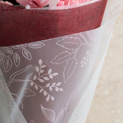 Cello Frosted Hand Drawn Leaves 40mic Pink (50x70cm)Pack 100