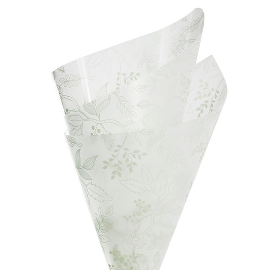 Cello Frosted Hand Drawn Leaves 40mic Green Pk100 (50x70cm)