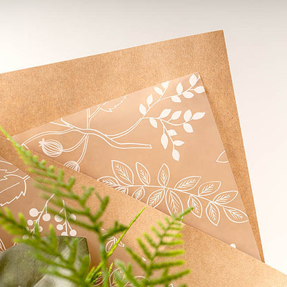 Cello Frosted Hand Drawn Leaves 40mic White(50x70cm)Pack 100