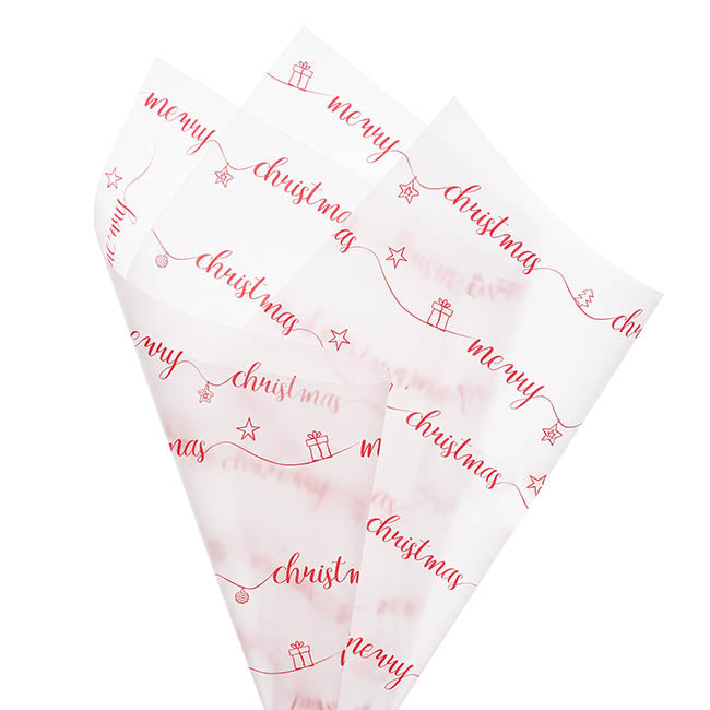 Cello Frosted Merry Christmas 40mic Red Pack 100 (50x70cm)