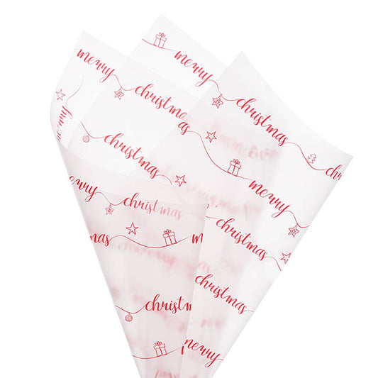 Cello Frosted Merry Christmas 40mic Red Pack 100 (50x70cm)