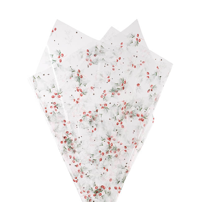 Cello Clear Christmas Holly 40mic Green (50x70cm) Pack 100