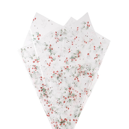 Cello Clear Christmas Holly 40mic Green (50x70cm) Pack 100