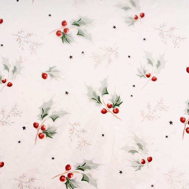 Cello Clear Christmas Holly 40mic Green (50x70cm) Pack 100