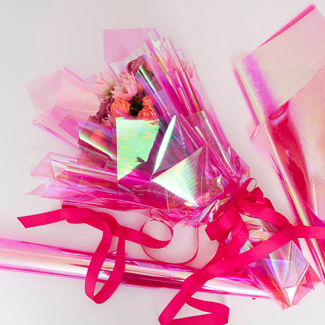 Cello Iridescent 40mic Transparent Pink Pack 100 (50x70cm)