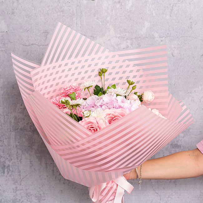 Cello Frosted Vogue Stripes 50mic Baby Pink Pk100 (60x60cm)