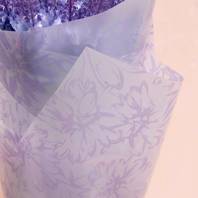Cello Frosted 40mic Chrysanthemums Lavender Pk100 (50x70cm)