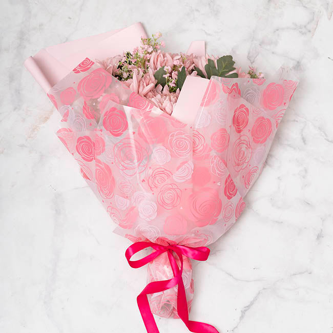 Cello Frosted Roses Galore 40mic Pink Pack 100 (50x70cm)