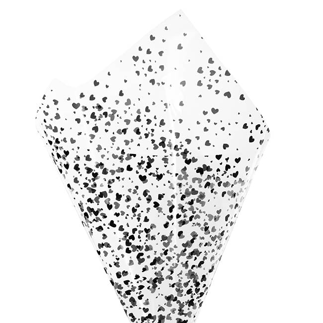 Cello Clear 40mic Romantic Hearts Black Pk100 (50x70cm)