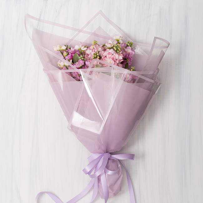 Cello Vivid Edge 50mic Flower Wrap Lilac Pack 100 (58x58cm)