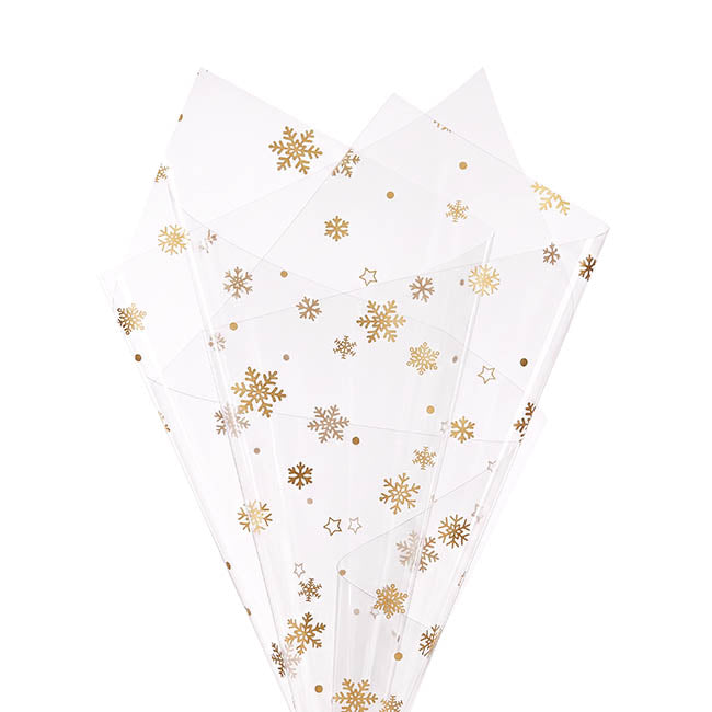 Cello Clear Snowflakes 47mic Wrap Gold Pack 60 (58x58cm)