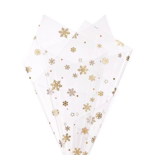 Cello Clear Snowflakes 47mic Wrap Gold Pack 60 (58x58cm)