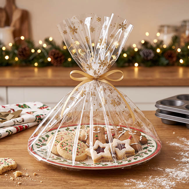 Cello Clear Snowflakes 47mic Wrap Gold Pack 60 (58x58cm)