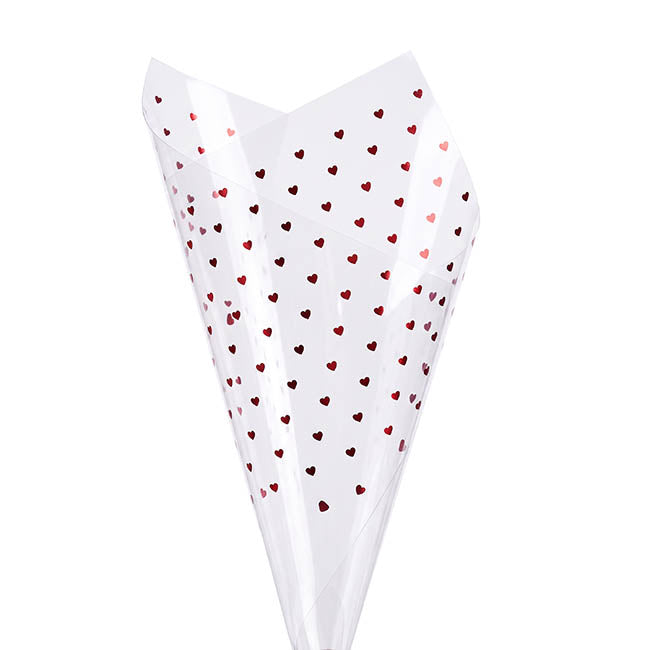 Cello Frosted Foil Hearts Wrap 50mic Red Pack 60 (58x58cm)