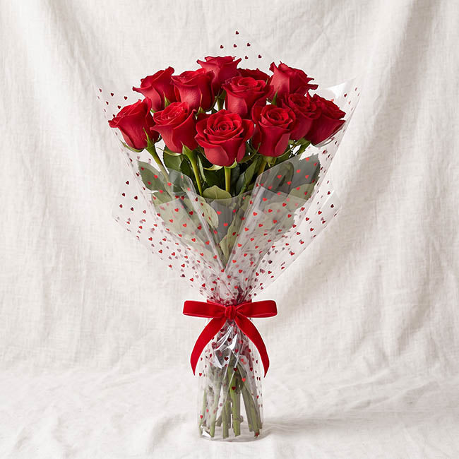 Cello Frosted Foil Hearts Wrap 50mic Red Pack 60 (58x58cm)