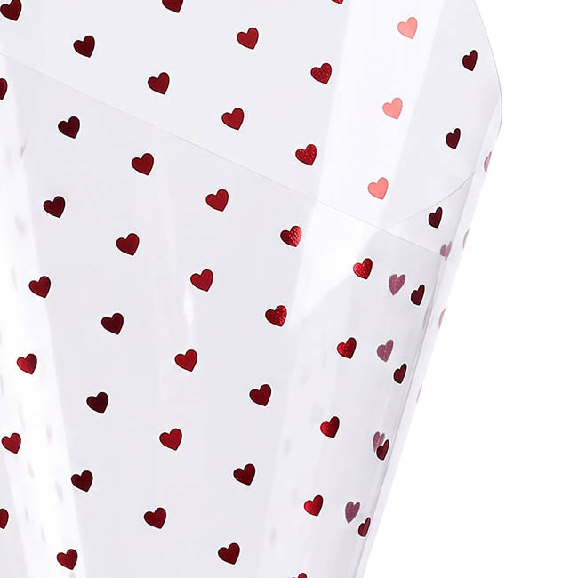 Cello Frosted Foil Hearts Wrap 50mic Red Pack 60 (58x58cm)