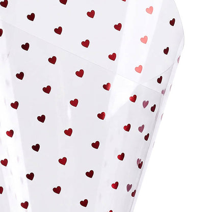 Cello Frosted Foil Hearts Wrap 50mic Red Pack 60 (58x58cm)