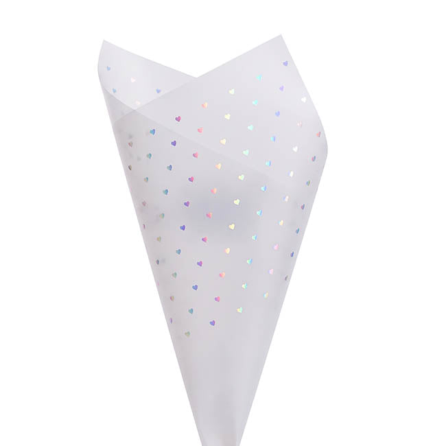 Cello Frosted Foil Hearts Wrap 50mic White Pack 60 (58x58cm)
