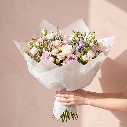 Cello Frosted Foil Hearts Wrap 50mic White Pack 60 (58x58cm)