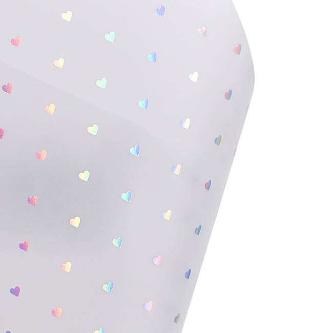 Cello Frosted Foil Hearts Wrap 50mic White Pack 60 (58x58cm)