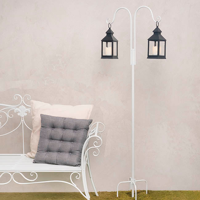 Metal Shepherd's Hook Stand Double White (180cmH)