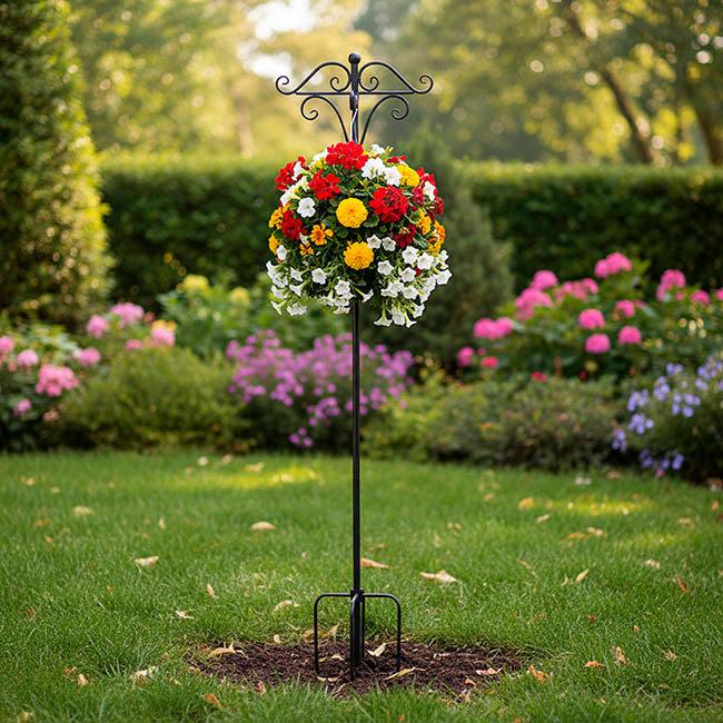 Outdoor Metal Shepherd's Hook Stand Double Black (160cmH)