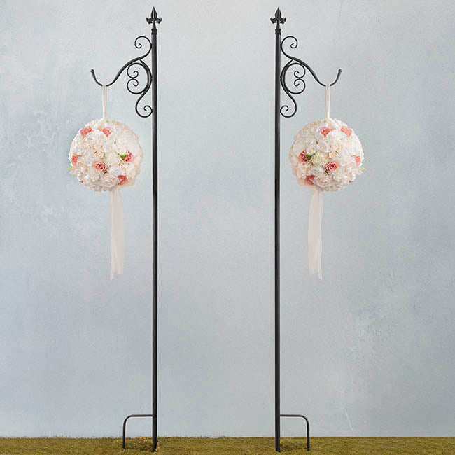 Outdoor Metal Shepherd's Hook Tall Single Stand Black (2mH)