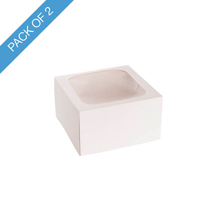 Cake Pastry Window Box 7" Square White Pack 2 (18x18x10Hcm)