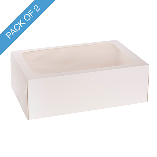 Cake Pastry Window Box Rectangle White Pk2 (45.5x30.5x15cmH)