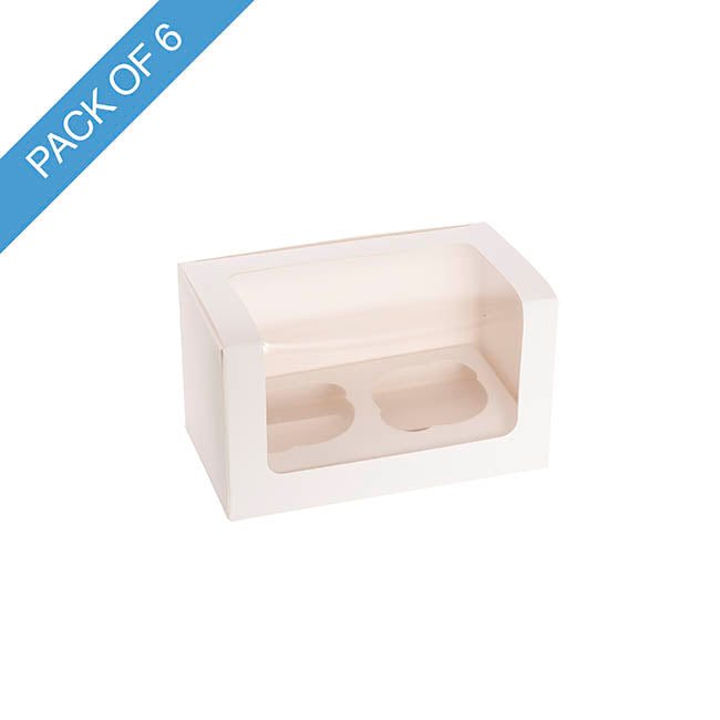 Cupcake Double Pastry Window Box White Pack 6(17.5x10x10Hcm)