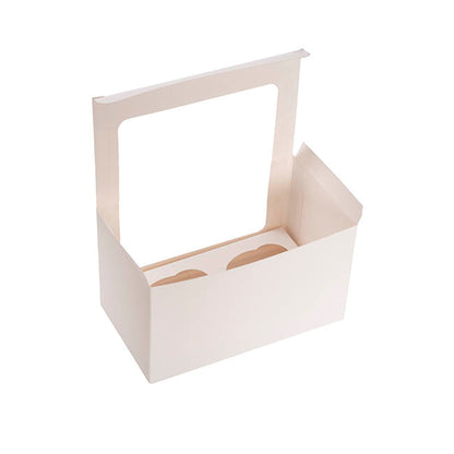 Cupcake Double Pastry Window Box White Pack 6(17.5x10x10cmH)