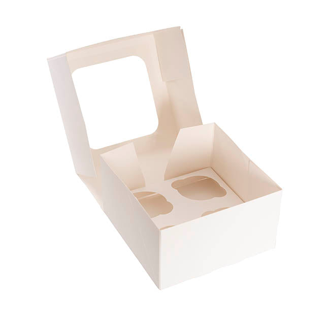 Cupcake 4 Pastry Window Box White Pack 6 (18x18x10cmH)