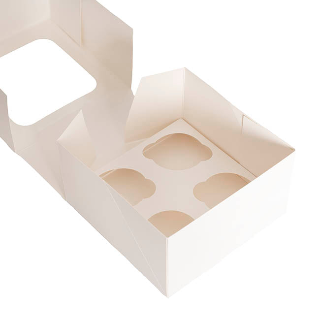 Cupcake 4 Pastry Window Box White Pack 6 (18x18x10cmH)