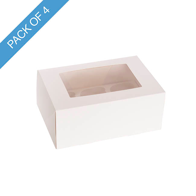 Cupcake Half Dozen Pastry Window Box White Pk4 (24x16xH10cm)