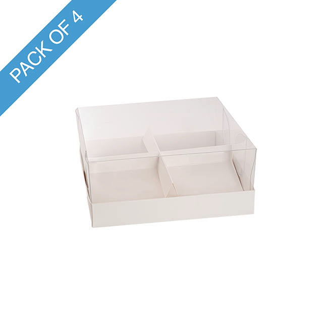 Muffin Cupcake Box 4 w/ Clear Lid White Pk4 (17.5x17.5x7cmH)
