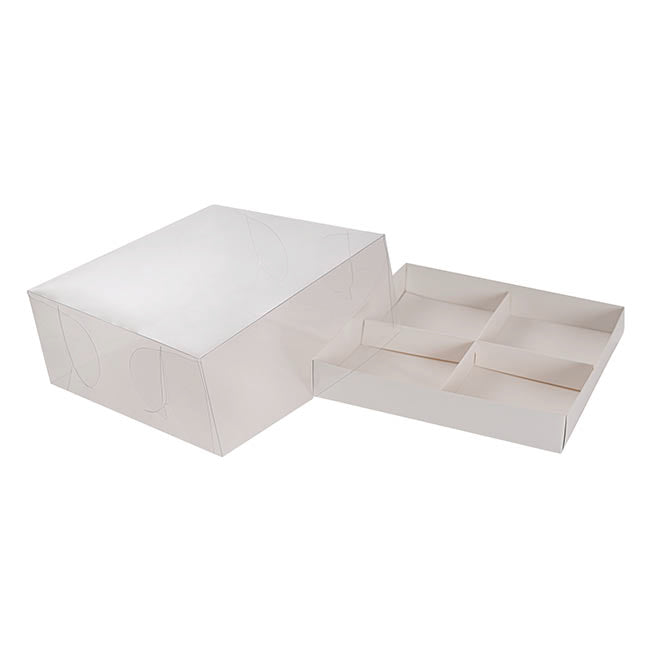 Muffin Cupcake Box 4 w/ Clear Lid White Pk4 (17.5x17.5x7cmH)