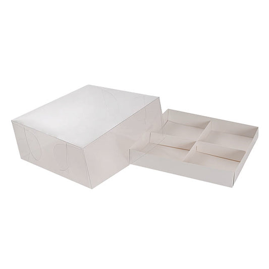 Muffin Cupcake Box 4 w/ Clear Lid White Pk4 (17.5x17.5x7cmH)