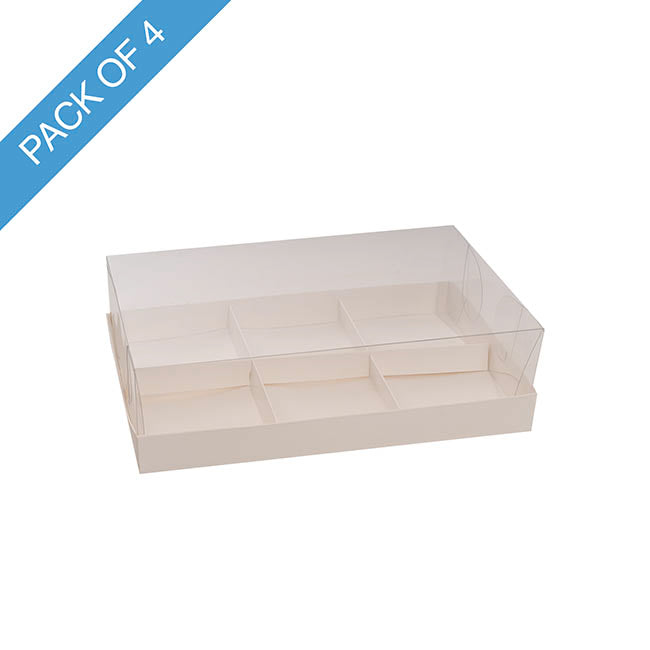 Muffin Cupcake Box 6 w/ Clear Lid White Pk4 (17.5x26.5x7cmH)