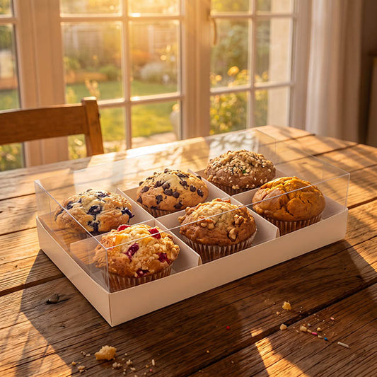 Muffin Cupcake Box 6 w/ Clear Lid White Pk4 (17.5x26.5x7cmH)