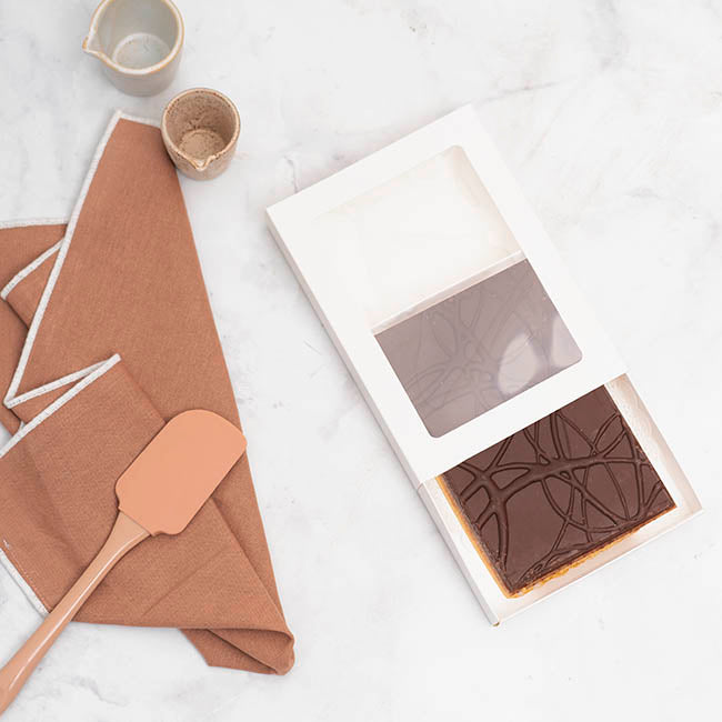 Pastry Slice Dessert Window Box Long White Pk6 (20x15x3cmH)