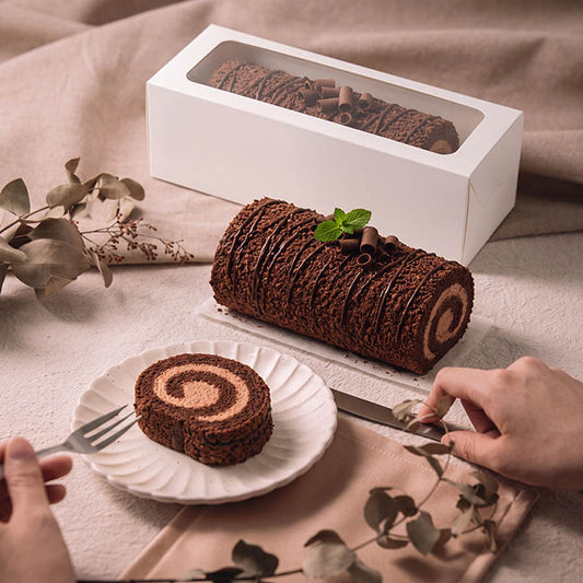 Cake Log Roll Dessert Window Box White Pk4 (23x13x10Hcm)