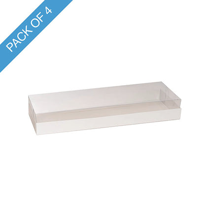 Cake Pastry Dessert Box Clear Lid White Pk4 (34.5x12x5Hcm)