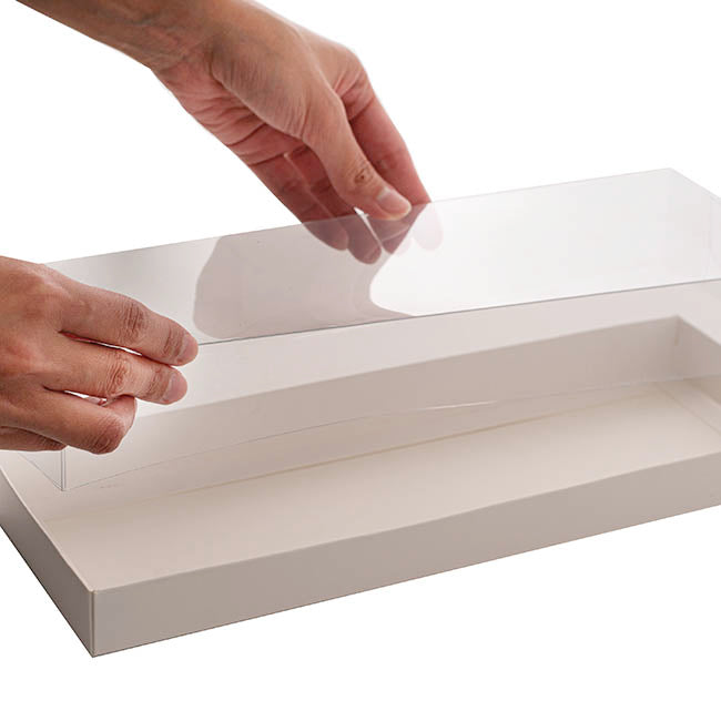 Cake Pastry Dessert Box Clear Lid White Pk4 (34.5x12x5Hcm)