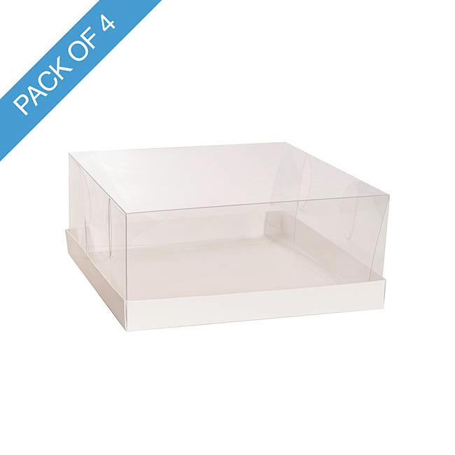 Cake Pastry Dessert Box Clear Lid White Pk4 (26x26x11Hcm)