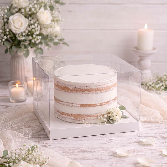 Cake Pastry Dessert Box Clear Lid White Pk4 (26x26x12Hcm)