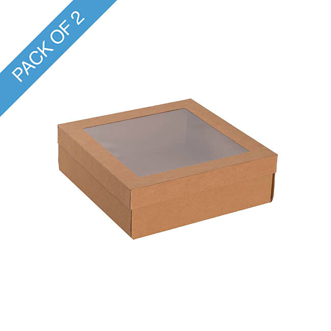 Catering Grazing Window Box & Lid Kraft Pack 2 (25x25x8Hcm)