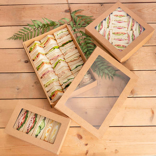 Catering Grazing Window Box & Lid Kraft Pack 2 (25x25x8cmH)