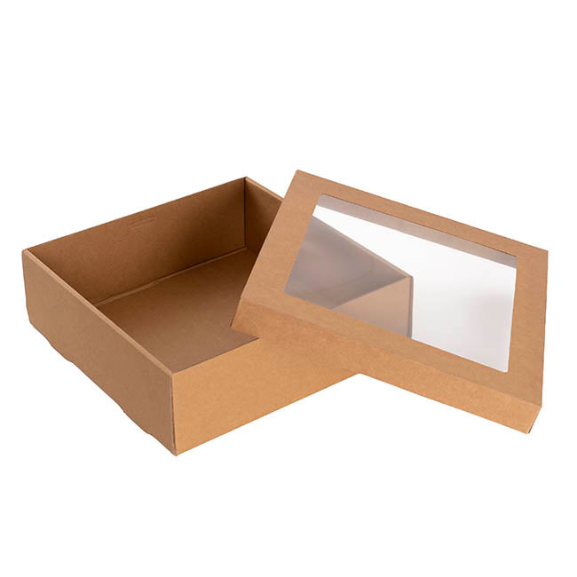 Catering Grazing Window Box & Lid Kraft Pack 2 (25x25x8cmH)