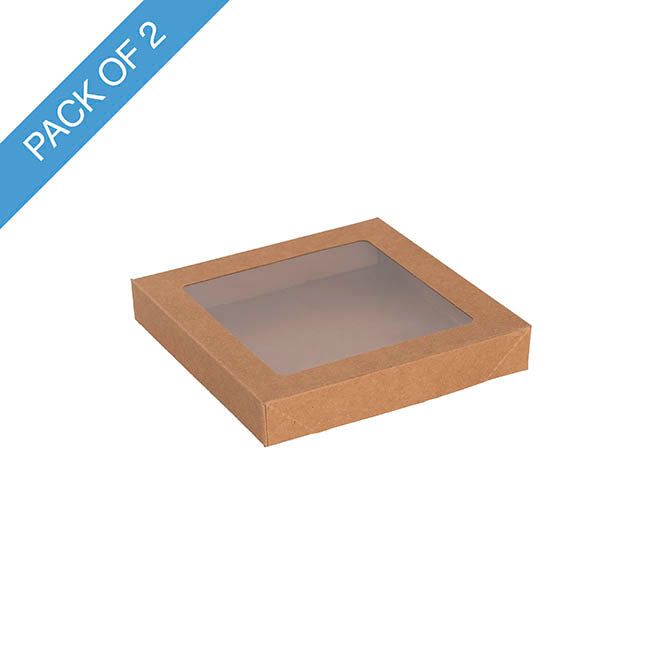 Catering Mini Window Box & Lid Kraft Pack 2 (15x15x3Hcm)